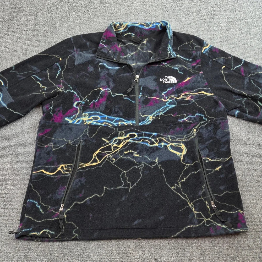The North Face Fleece Pullover Mens L Black Abstract Print Polartec 1/4 Zip Top